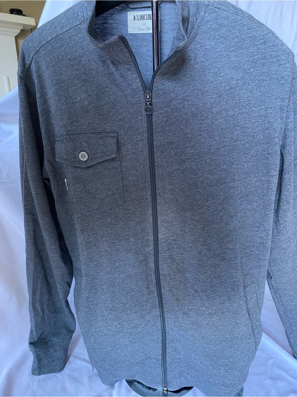 Linksoul Men’s Heather Gray Full Zip Sweater